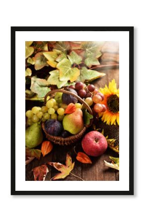 wicker basket full of autumn fruits