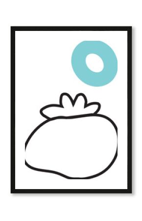 Flat design berry graphic floating on transparent background, showing leaf tuft and hovering ring