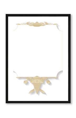 Ornate frame is featuring scrollwork and grape cluster in 3D render on transparent background