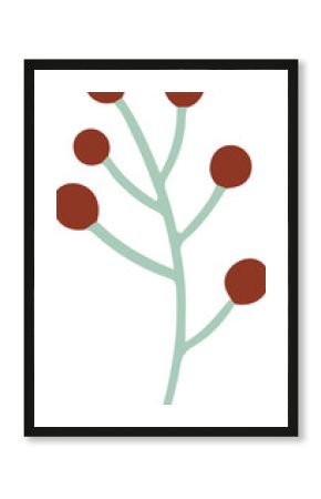 Flat design is featuring green branching stem with rust brown berry spheres on transparent backdrop