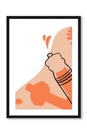Fists are bumping forming abstract vector art over peach floral shape on transparent backing
