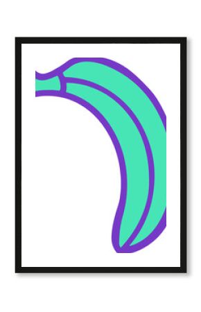 Cartoon banana floating in vector art, showing teal fill and purple outline on transparent backdrop