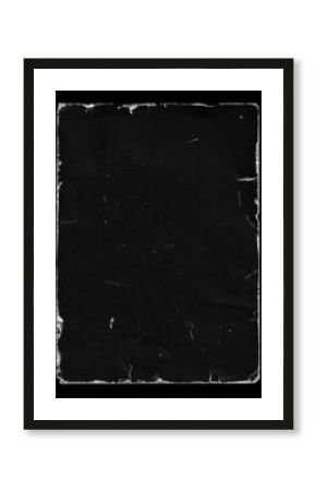 Old Black Empty Aged Damaged Paper Poster Cardboard Photo Card. Rough Grunge Shabby Scratched Torn Ripped Texture. Distressed Overlay Surface for Collage. High Quality.