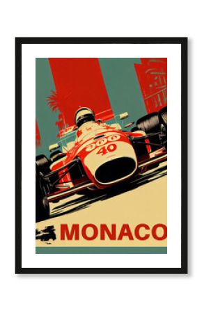 Colourful Retro Monaco Grand Prix Poster Generative AI Illustration