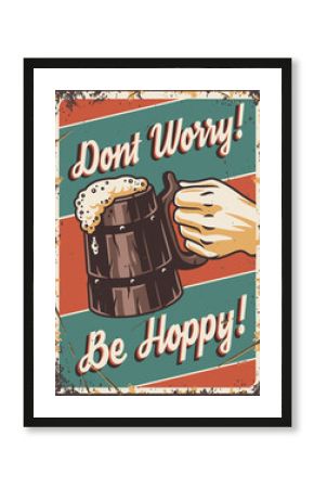 Retro poster craft lager beer mug with foam. Pint in hand for bavarian oktoberfest