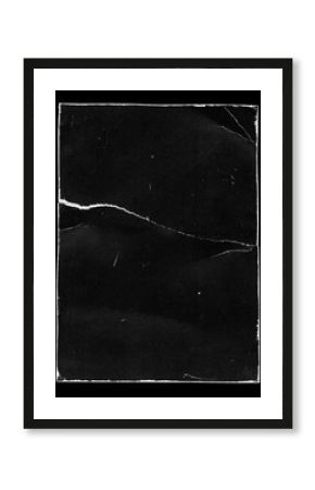 Old Black Empty Aged Vintage Retro Damaged Paper Cardboard Photo Card. Blank Frame. Front and Back Side. Rough Grunge Shabby Scratched Texture. Distressed Overlay Surface for Collage. High Quality.
