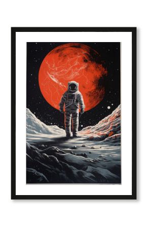 Astronaut on the planet, retro poster
