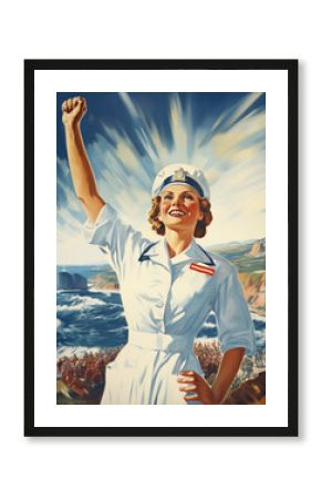 Vintage Marine Nurse World War II Style Propaganda Poster