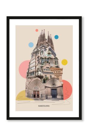 Contemporary art collage. Design in modern contemporary retro style about Barcelona