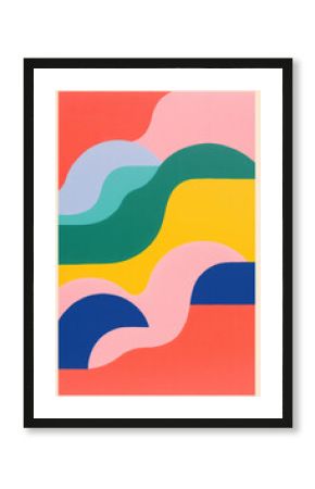 Beautiful abstract pattern of flowing pastel colours, overlapping forms, in a screenprint style retro design, perfect for trendy poster and graphic design elements - HD file with natural textures