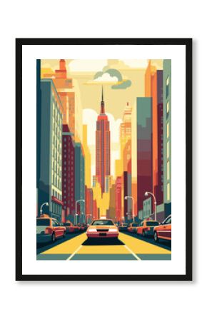 Illustration of New York City USA Travel Poster in Colorful Flat Digital Art Style