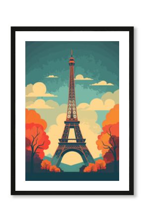 Illustration of Paris France Travel Poster in Colorful Flat Digital Art Style