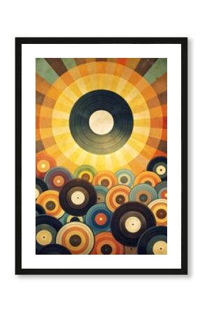 music note background with colorful vinyl records abstract background with music and notes