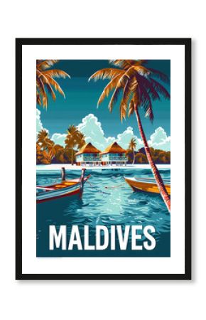 Maldives retro vector travel poster illustration