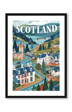 Scotland retro vector travel poster illustration