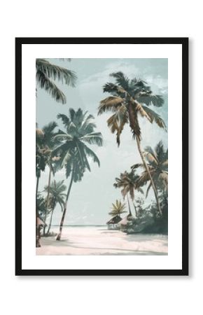 Beautiful retro poster of tropical beach with coconut trees