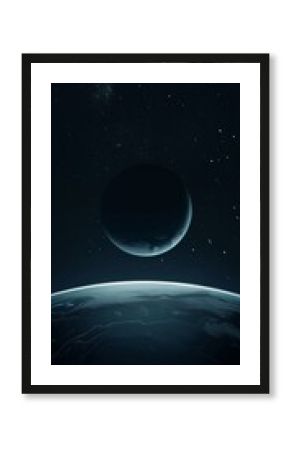 dark poster with space and blue planet. Creative design for wallpaper. background, poster.