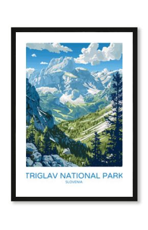 Triglav National Park Slovenia Poster Illustration Travel Print Decor Gift Paper Canvas Wall Retro Art