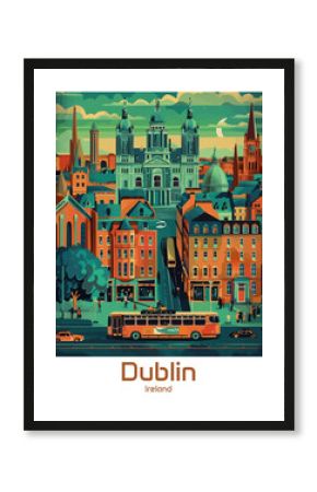 Dublin Ireland Poster Illustration Travel Print Decor Gift Paper Canvas Wall Retro Art