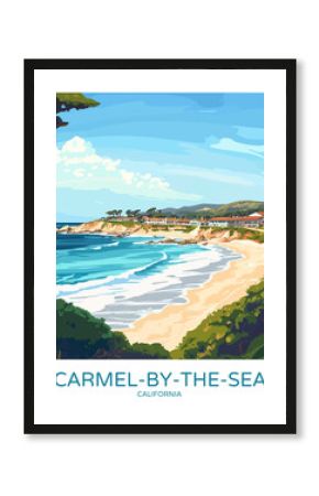 Carmel-by-the-Sea California Poster Illustration Travel Print Decor Gift Paper Canvas Wall Retro Art