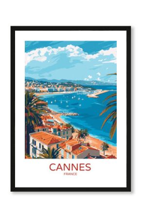 Cannes France Poster Illustration Travel Print Decor Gift Paper Canvas Wall Retro Art