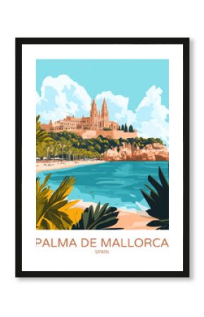 Palma De mallorca Spain Poster Illustration Travel Print Decor Gift Paper Canvas Wall Retro Art
