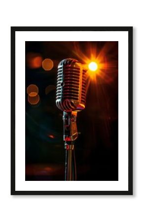 audio microphone retro style with shine on dark