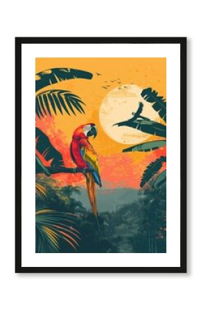 Illustration of Amazon Rainforest from Manaus, Brazil Travel Poster in Colorful Flat Digital Art Style