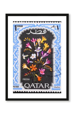 Floral decoration on postage stamp of Qatar