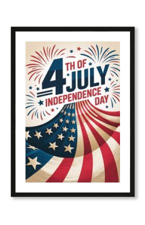 Fourth of July Independence Day Celebration Design with Fireworks and American Flag
