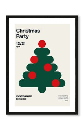 Christmas party poster vector template layout. Seasonal festive event flyer with abstract xmas tree illustration.