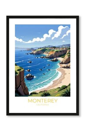 Monterey California Eco Friendly Travel Poster Wall Art Illustration Decor Gift Canvas Print