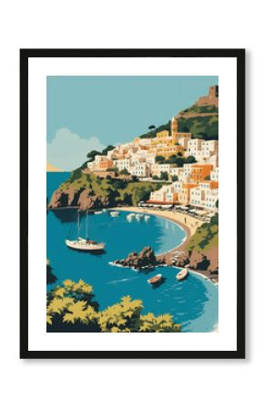 Italy: Poster Illustration Travel Print Decor Gift Paper Canvas Wall Retro Art