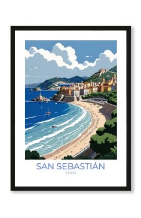 San Sebastian Spain Retro Travel Poster Illustration Wall Art Decor Canvas Gift