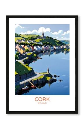 Cork Ireland Retro Travel Poster Eco Friendly Wall Art Print Decor Gift Canvas Illustration