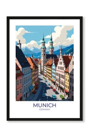 Munich Germany Travel Retro Poster Art Print Wall Decor Gift Illustration