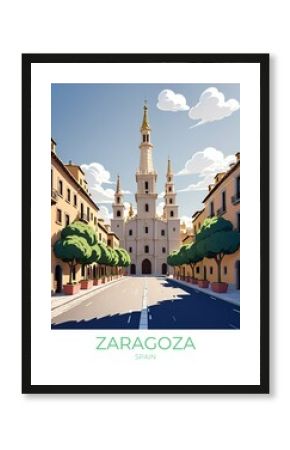 Zaragoza Spain Retro Travel Poster Illustration Eco Friendly Decor Print