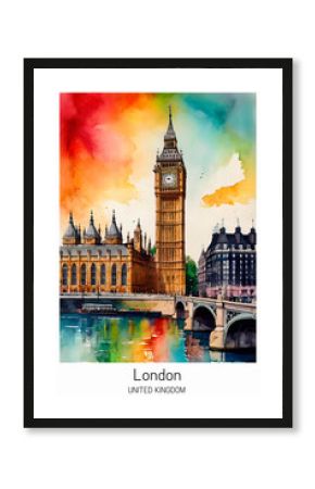 London poster illustration travel print decor gift paper canvas wall art retro