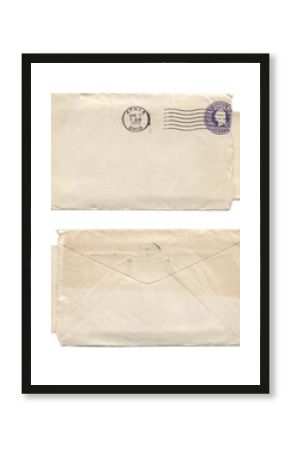 Old Worn Blank White Envelope - Front & Back - Isolated on White