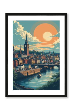 UK: Modern Poster Illustration Travel Print Decor Gift Paper Canvas Wall Retro Art