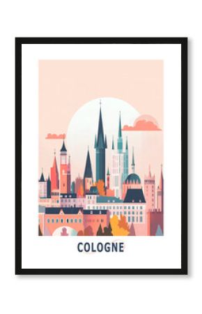 Cologne Germany illustrated poster in retro style. Vintage travel booklet, brochure, postcard, print, cover with skyline