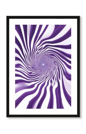 Abstract hypnotic swirl pattern with distorted wavy lines in violet and white, creating a mesmerizing visual effect, ideal for psychedelic art, illusionary designs, and retro-style posters