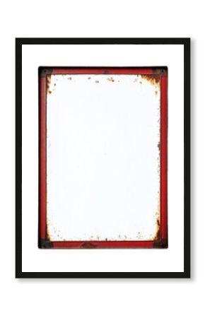 White empty space framed by rusted red metal with visible wear. Its vintage, minimalist look makes it ideal for digital designs, ads, or creative projects.