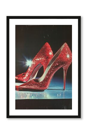 glittering red high heels - vintage retro postcard or  poster 1990s - perfect for luxury fashion promotions, shoe advertisements, and glamour-themed designs