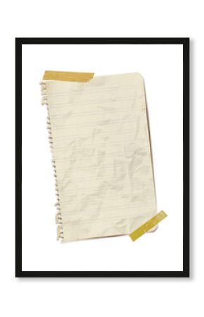Real notepad with grid line isolated. White grid notepaper journal sticker. A blank sheet of checkered paper. 