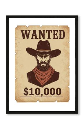 Wanted Poster of a Bearded Cowboy with a $10,000 Reward