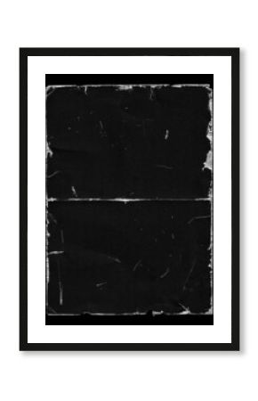 Old Black Empty Aged Damaged Paper Poster Cardboard Photo Card. Rough Grunge Shabby Scratched Torn Ripped Texture. Distressed Overlay Surface for Collage. High Quality.