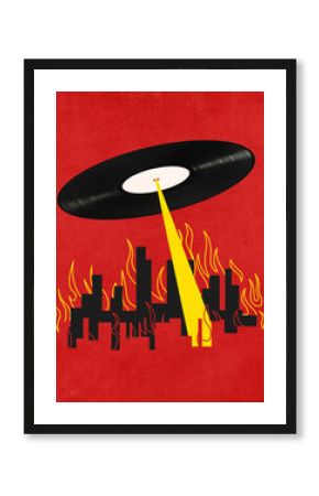 Contemporary art collage, modern design. Retro style. Composition with retro vinyl record isolated on bright background