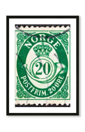 NORWAY - CIRCA 1896: A stamp printed in Norway shows crown, post horn and value, without inscriptions, from the series Post horn , circa 1896