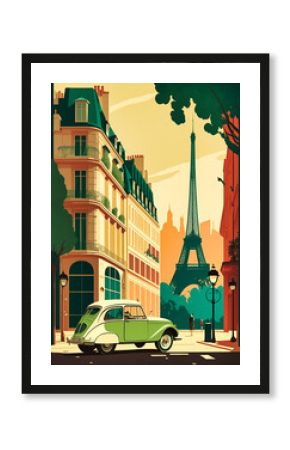 A 60s poster drawing of Paris - generative ai